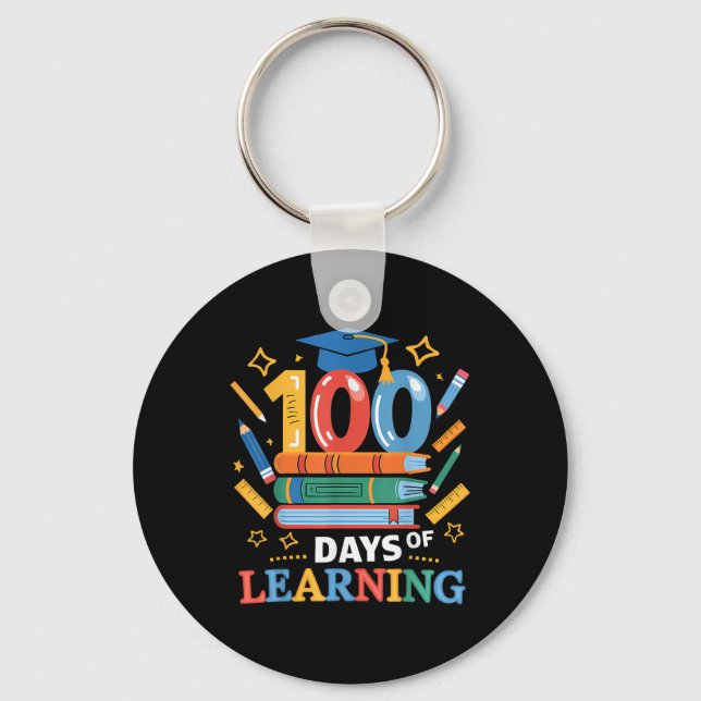 100 Days Of School 100 Days Of Learning Teacher Key Ring (Front)