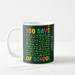 100 Days of School 100 Green Dinosaurs Teacher Coffee Mug