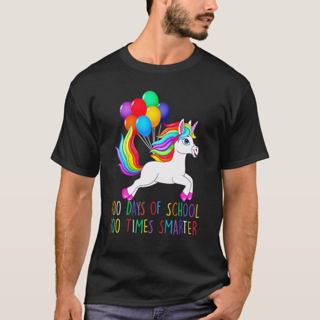 100 Days Of School 100 Times Smarter Unicorn Ballo T-Shirt (Front)