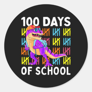 100 Days Of School 100th Day Dino  Classic Round Sticker