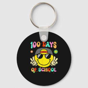 100 Days Of School 100th Day Smile Groovy Face Tea Key Ring