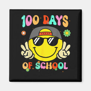 100 Days Of School 100th Day Smile Groovy Face Tea Magnet