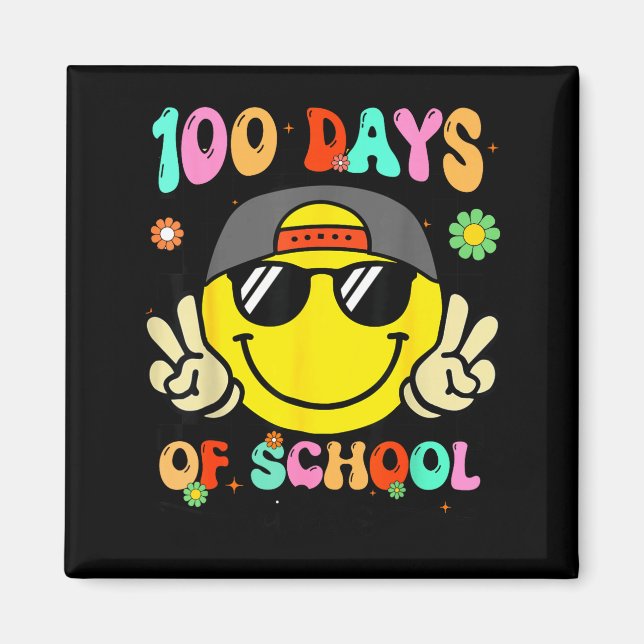 100 Days Of School 100th Day Smile Groovy Face Tea Magnet (Front)