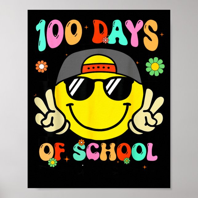 100 Days Of School 100th Day Smile Groovy Face Tea Poster (Front)