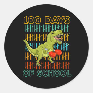 100 Days Of School 2025 Dinosaur Boxing Mma Martia Classic Round Sticker