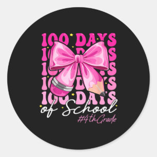 100 Days Of School 4th Grade Girls Coquette Bow  Classic Round Sticker