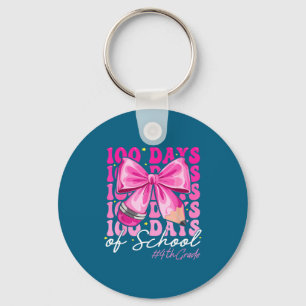 100 Days Of School 4th Grade Girls Coquette Bow  Key Ring