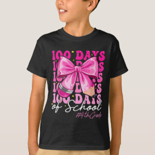 100 Days Of School 4th Grade Girls Coquette Bow  T-Shirt
