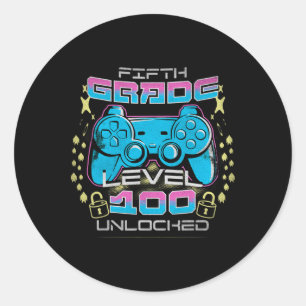 100 Days Of School 5th Grade Level Unlocked Video Classic Round Sticker