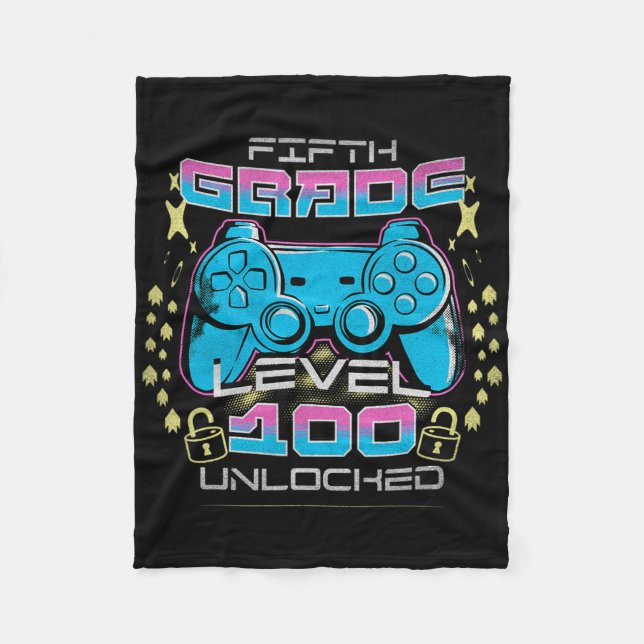 100 Days Of School 5th Grade Level Unlocked Video  Fleece Blanket (Front)