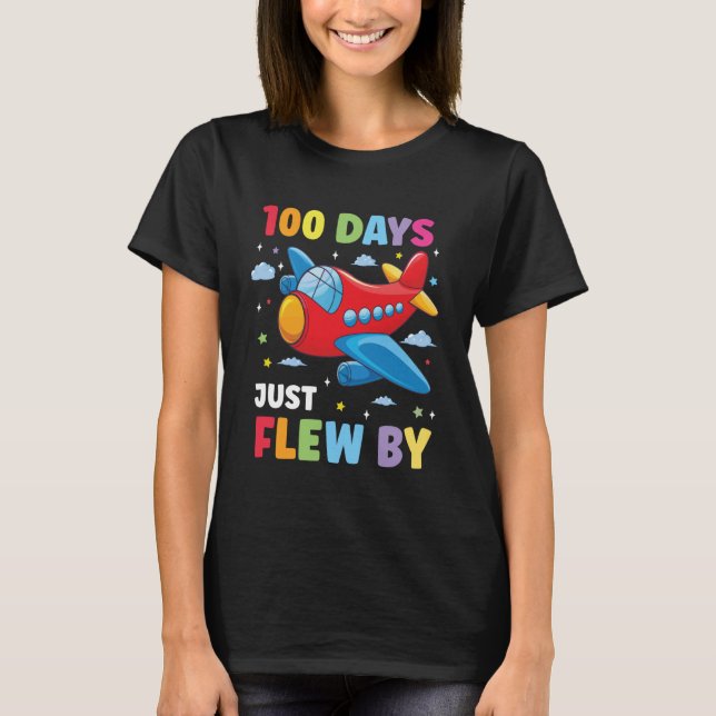 100 Days of School Airplane 100th Day of School Bo T-Shirt (Front)