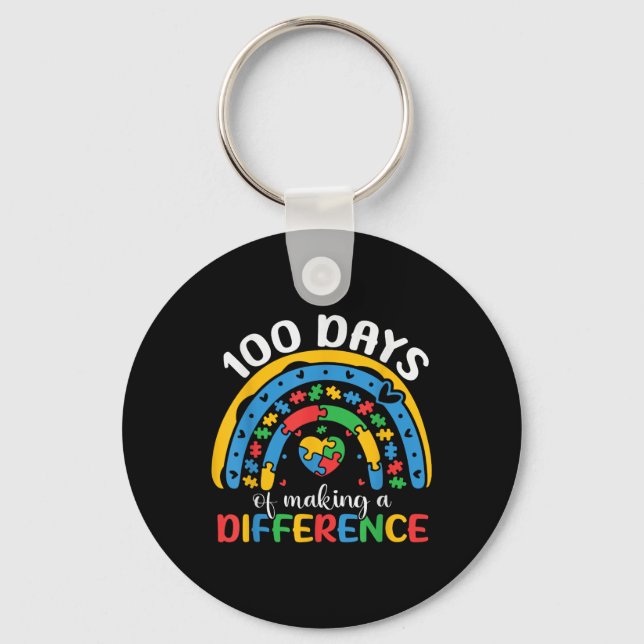 100 Days Of School Autism Awareness 100th Day Key Ring (Front)