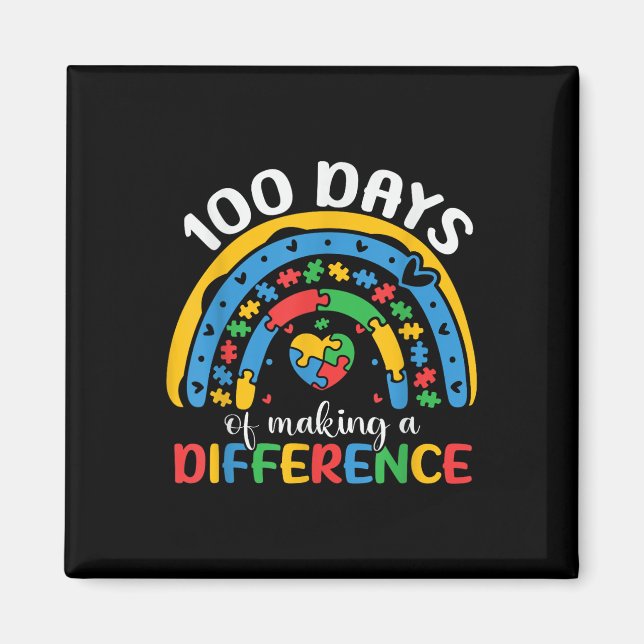 100 Days Of School Autism Awareness 100th Day Magnet (Front)