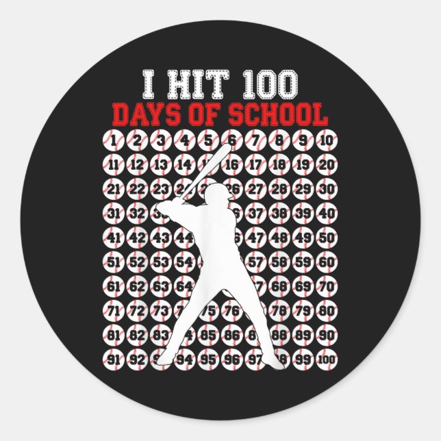 100 Days Of School Baseball 100th Day Of School Classic Round Sticker (Front)