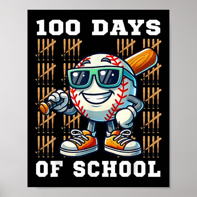 100 Days Of School Baseball 100th Day Of School Poster (Front)