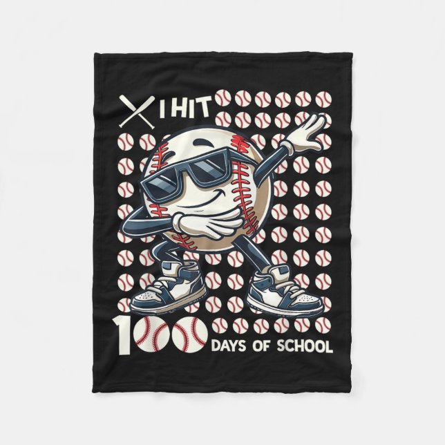 100 Days Of School Baseball Bat 100th Day Of Fleece Blanket (Front)