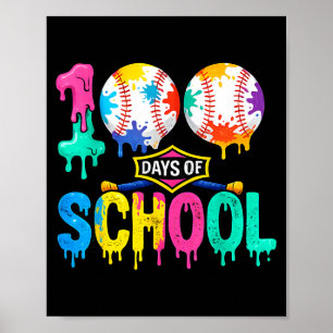 100 Days Of School Baseball Boys Kids Colorful 100 Poster