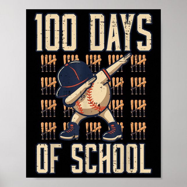 100 Days Of School Baseball Dab 100th Day Boys Poster (Front)