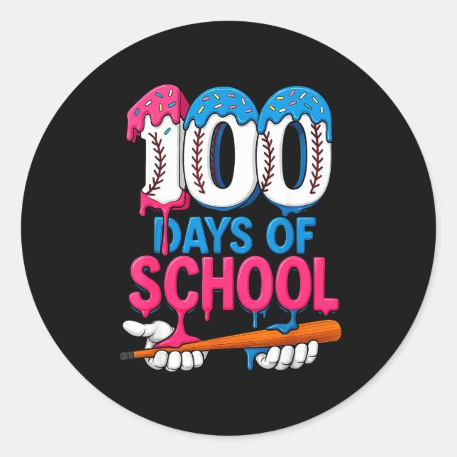 100 Days Of School Baseball Drip Bat 100th Day Of  Classic Round Sticker (Front)