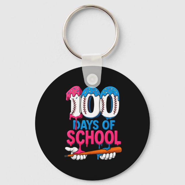 100 Days Of School Baseball Drip Bat 100th Day Of  Key Ring (Front)