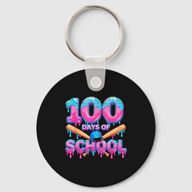 100 Days Of School Baseball Dripping Ice Cream 100 Key Ring (Front)