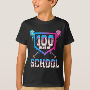 100 Days Of School Baseball Ice Cream Drip 100th D T-Shirt