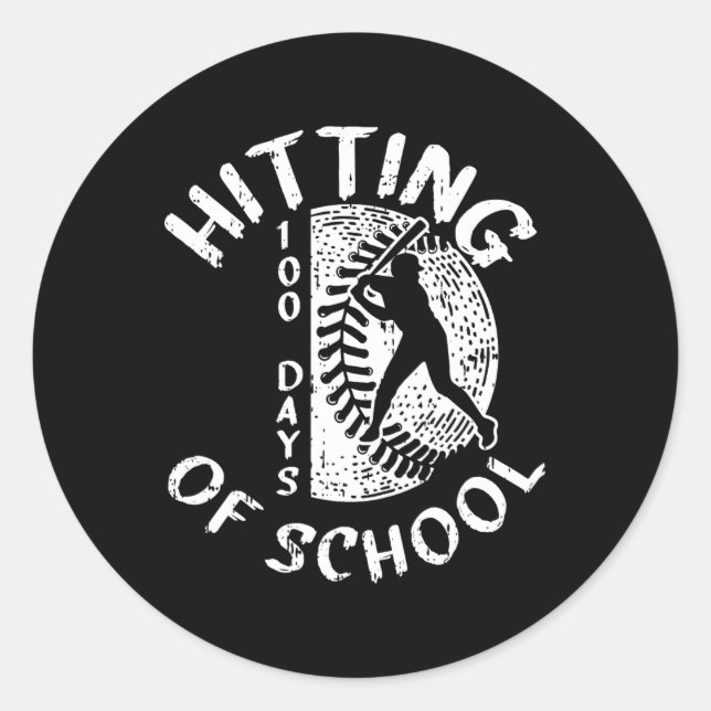 100 Days Of School Baseball Player Teacher Student Classic Round Sticker (Front)