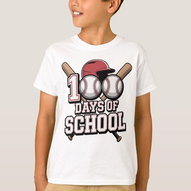 100 Days of School Baseball Sports Theme T-Shirt (Front)