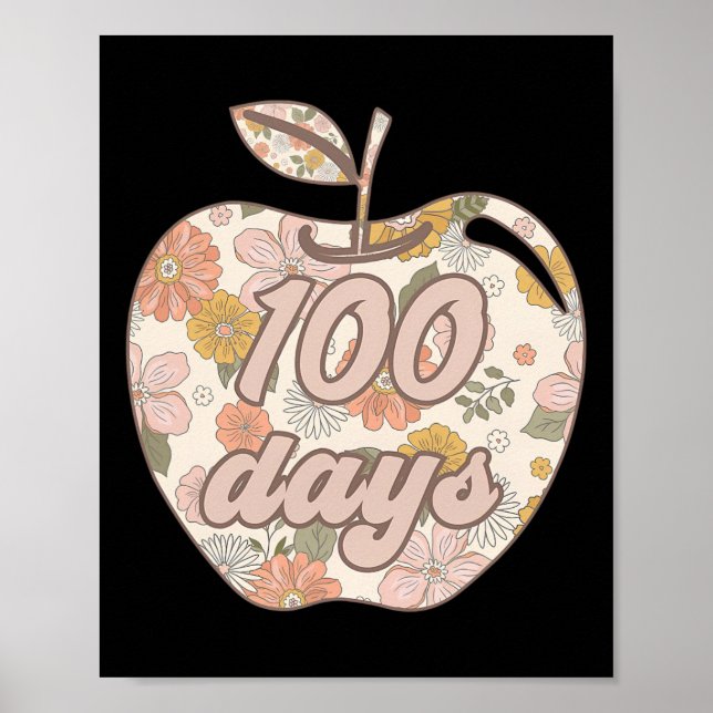 100 Days Of School Boho Apple Flower Teacher Kids  Poster (Front)