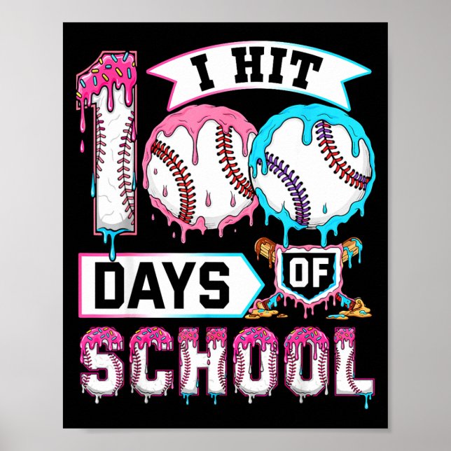 100 Days Of School Boys Baseball Drip 100th Day Ki Poster (Front)