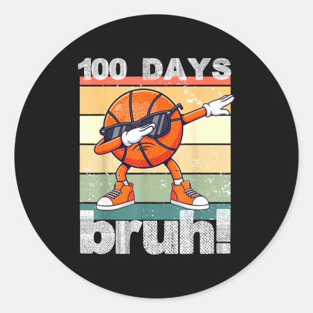100 Days Of School Bruh Funny Kids Boys Dabbing Ba Classic Round Sticker (Front)