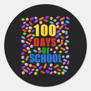 100 Days Of School Building Bricks Blocks 100th Da Classic Round Sticker
