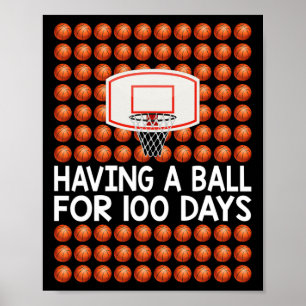 100 Days Of School Bysketbyll For Boys Girls Kids Poster