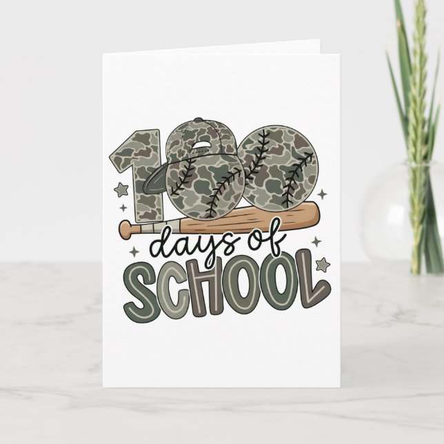 100 Days of School Camo Baseball Teacher Card (Front)