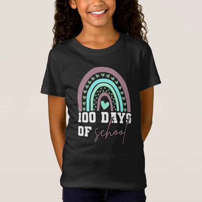 100 days of School Celebration Cute Rainbow T-Shirt (Front)