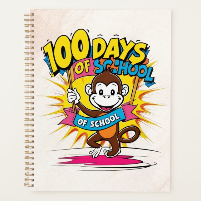 100 Days of School Celebration Fun Monkey Design Planner (Front)