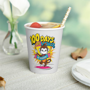 100 Days of School Celebration Monkey Fun Graphic  Paper Cups