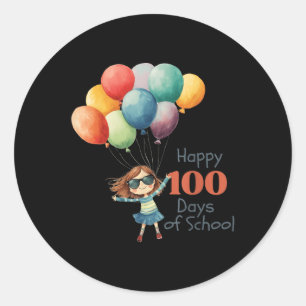 100 Days Of School Celebration Outfit For Girls &a Classic Round Sticker