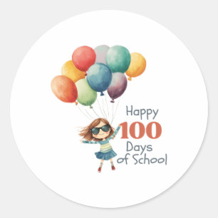 100 Days Of School Celebration Outfit For Girls &a Classic Round Sticker