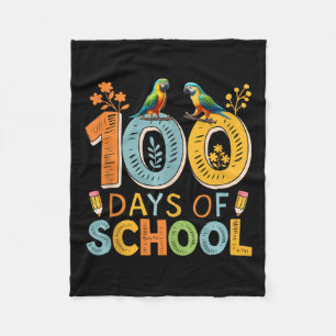 100 Days Of School Colourful Cute Parrots Teacher  Fleece Blanket
