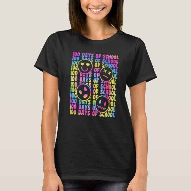 100 Days Of School  Colourful School Teachers Stud T-Shirt (Front)