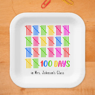 100 Days of School Colourful Tally Mark Paper Plate