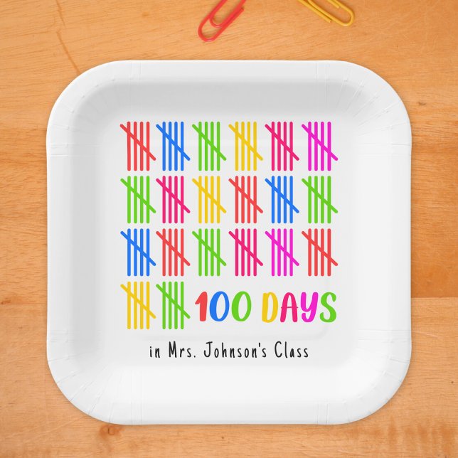 100 Days of School Colourful Tally Mark Paper Plate (Creator Uploaded)
