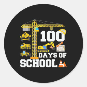 100 Days Of School Construction Vehicle Excavator  Classic Round Sticker