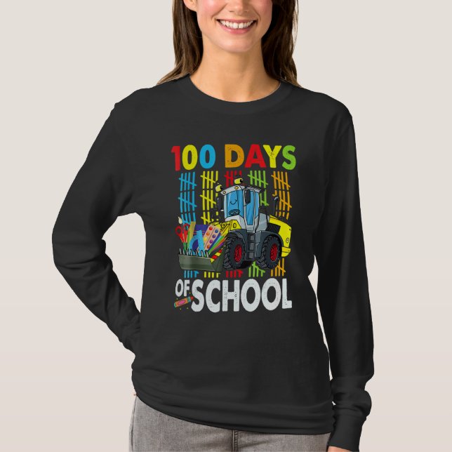 100 Days Of School Construction Vehicle Kid Boys 1 T-Shirt (Front)