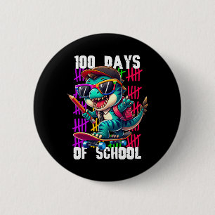 100 Days Of School Cool Dinosaur Skateboarding  6 Cm Round Badge