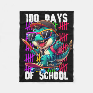 100 Days Of School Cool Dinosaur Skateboarding  Fleece Blanket