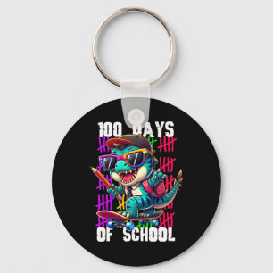 100 Days Of School Cool Dinosaur Skateboarding  Key Ring