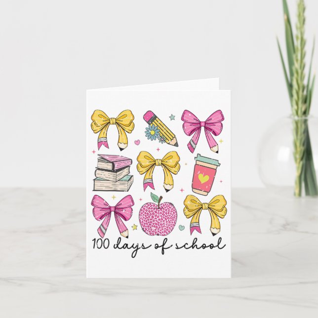 100 Days Of School Coquette Bow 100th Day School Card (Front)