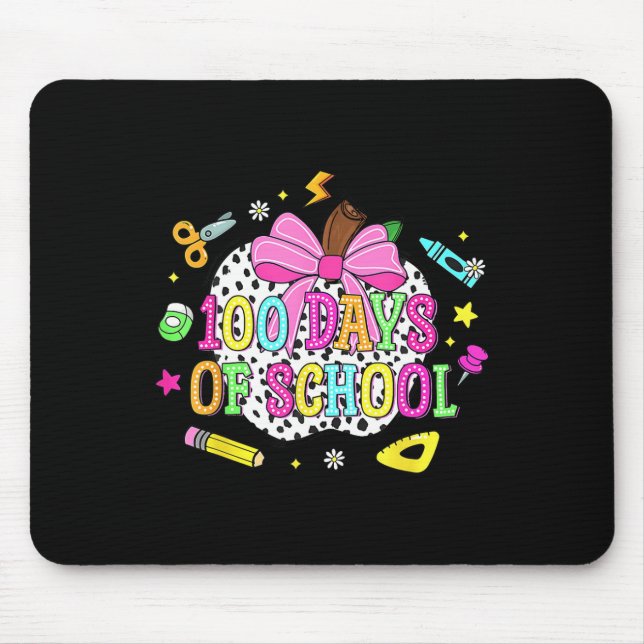 100 Days Of School Coquette Bow Apple 100th Day Of Mouse Pad (Front)